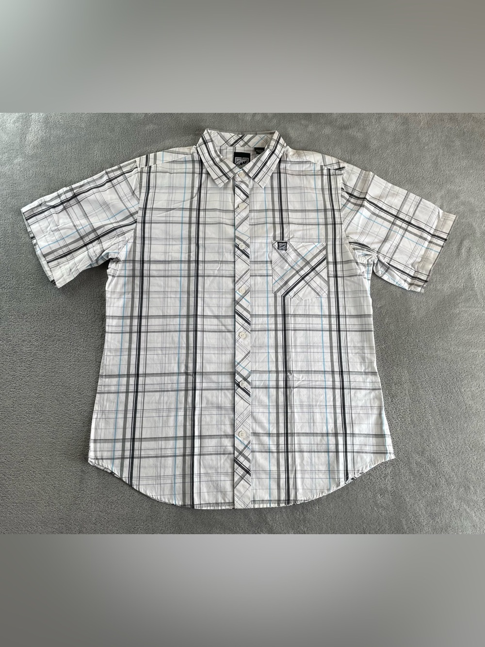 FMF Racing Plaid Button Up Shirt Men’s Large White Casual School Short Sleeve